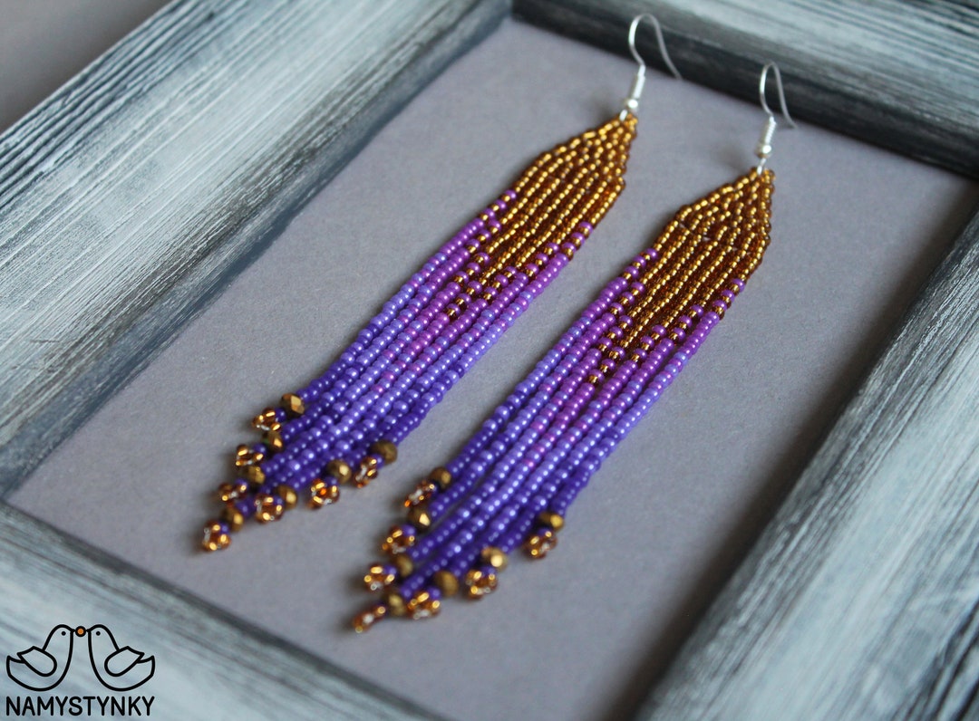 gold×purple earring kazy´s handmade
