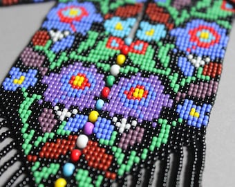 Floral Beaded Necklace, Ukrainian Gerdan Folk Jewelry