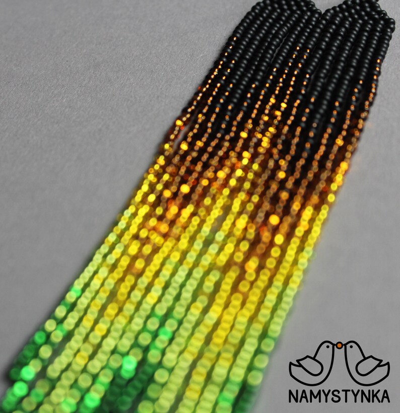 Yellow Seed Bead Earrings Long Beaded Earrings Shining Etsy