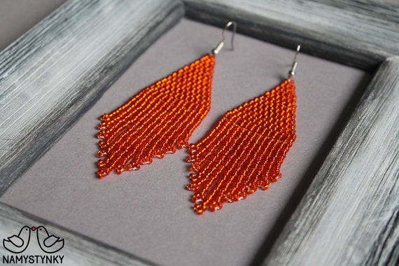 Buy Orange Beaded Earrings Shining Evening Earrings Terracotta Earrings  Dangle Earrings Seed Bead Earrings Chandelier Earrings Beadwork Earring  Online in India - Etsy