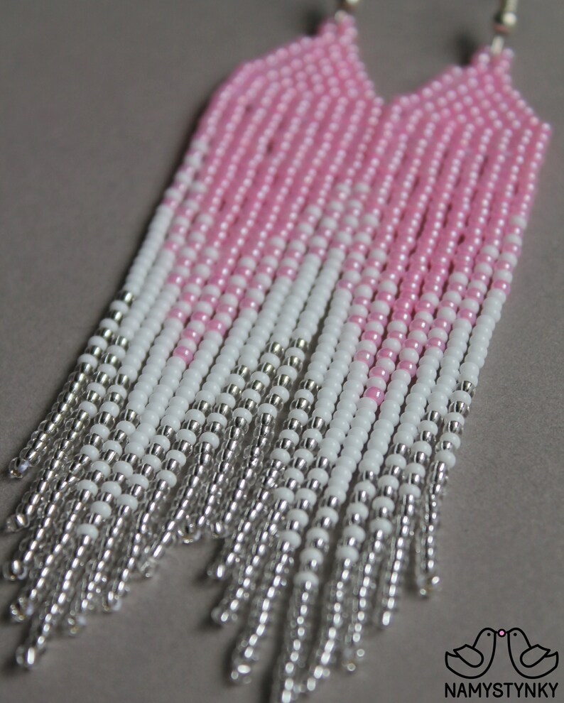 Rose beaded earrings Long earrings Pastel earrings Seed bead Etsy