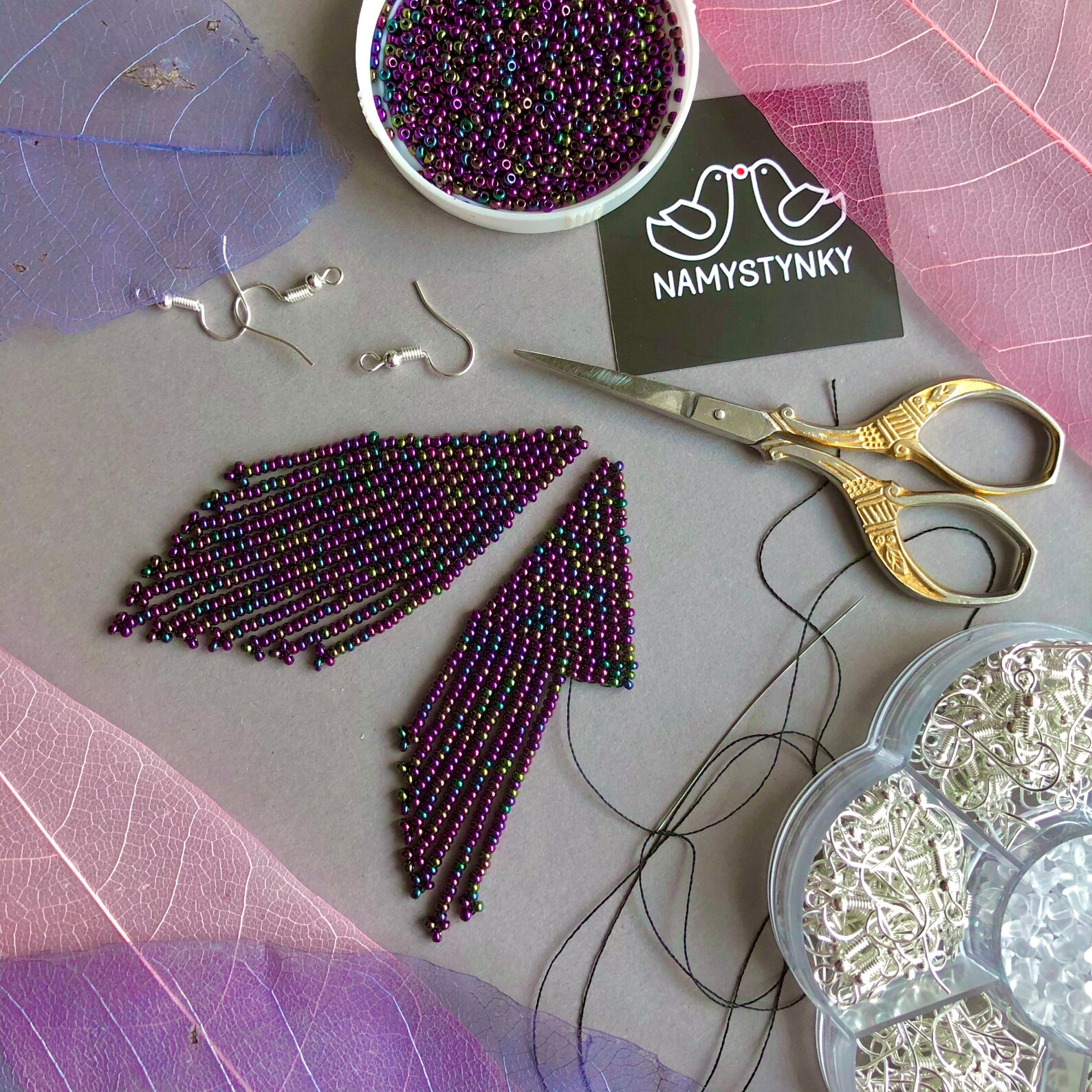 Pink - Purple - Hand Embroidered Fabart Beadwork Earrings by Rangila Dhaga main image 1