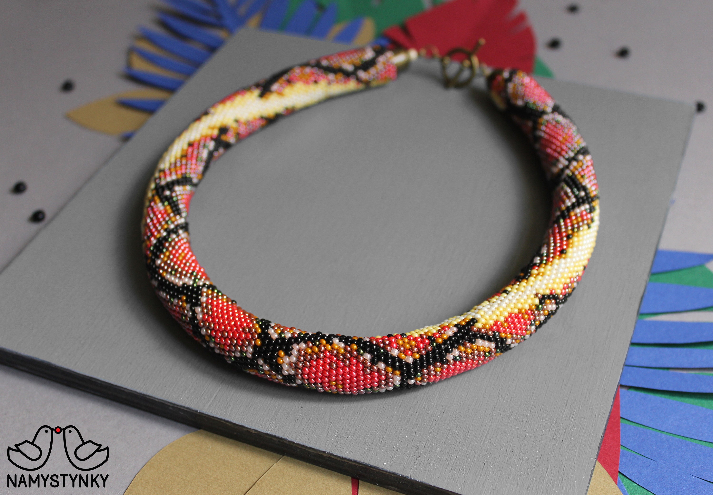 Red Snake Necklace Crochet necklace Beaded necklace Snake | Etsy