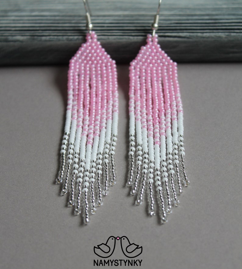 Rose beaded earrings Long earrings Pastel earrings Seed bead Etsy