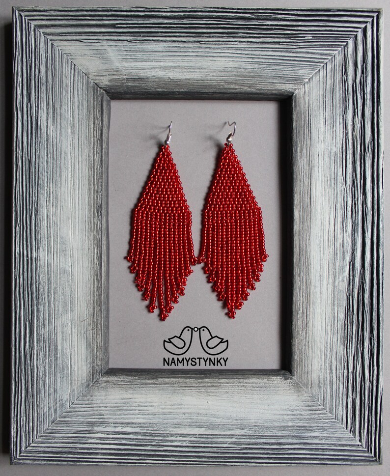 Red Beaded Earrings Shining Evening Earrings Red Long Earrings Etsy