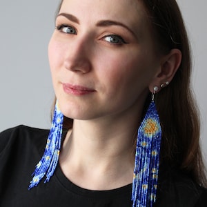 Van Gogh inspired beaded earrings Starry night dangle earrings Artistic earring Art lover gift Seed bead Boho earring Sky Landscape Beadwork image 5