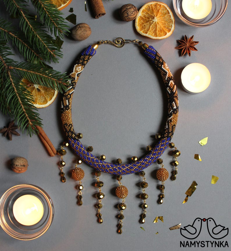 Navy blue evening jewelry Collar blue statement necklace Etsy