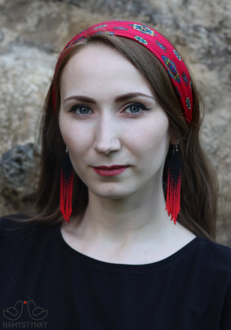 Red fringe beaded earrings Red earrings for women Seed bead Etsy