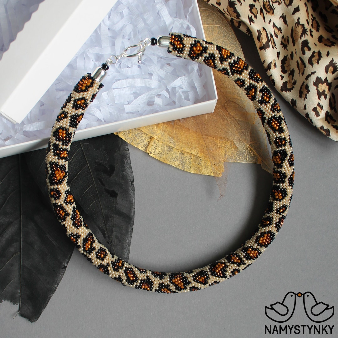 Leopard Print Beaded Necklace: Czech Glass Beadwork Choker - Etsy