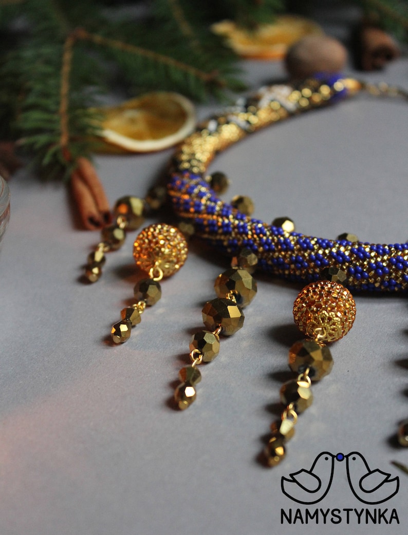 Navy blue evening jewelry Collar blue statement necklace Etsy