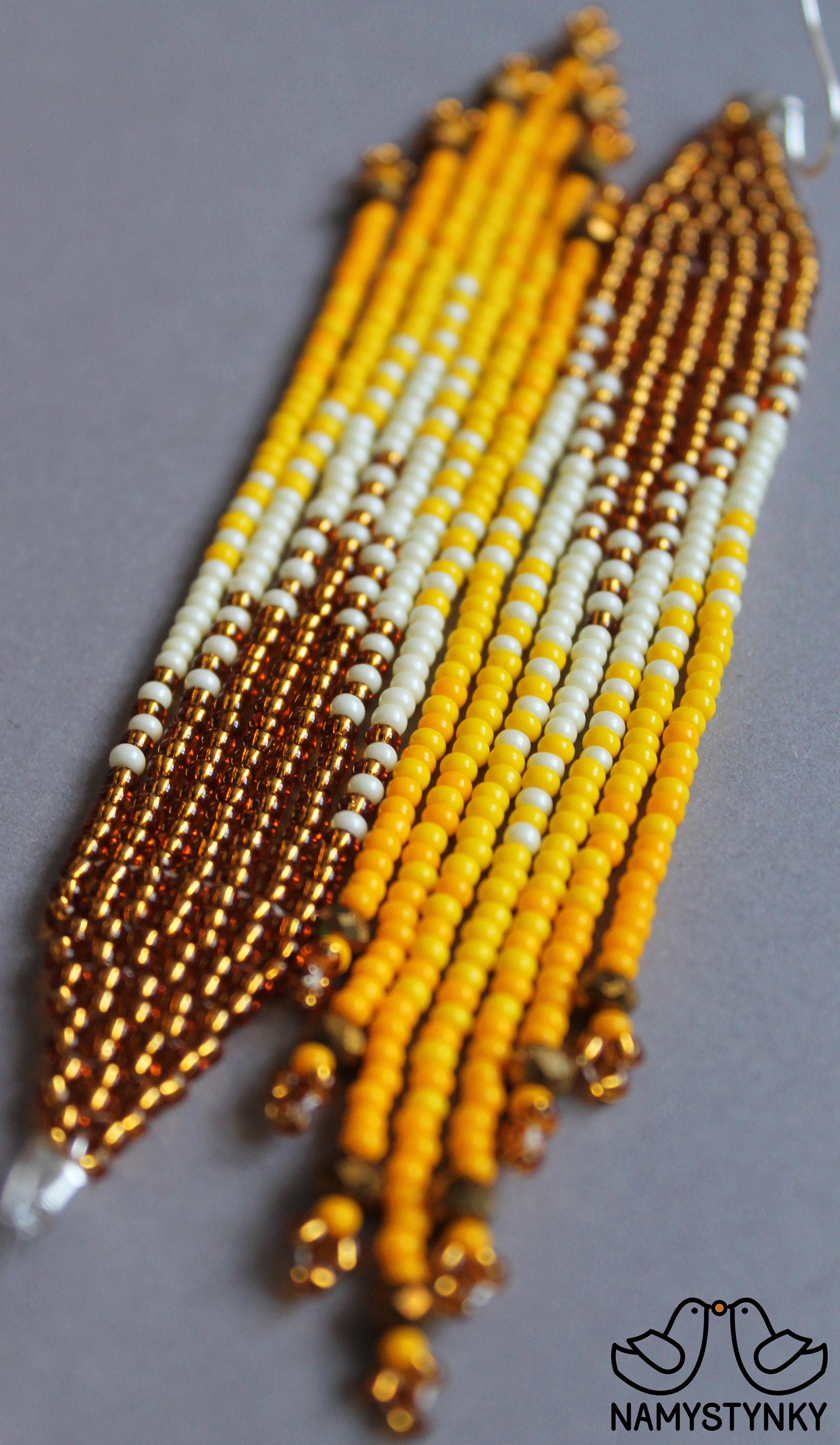 Gold Yellow Beaded Earrings Crystal Earrings Evening Seed Bead Etsy