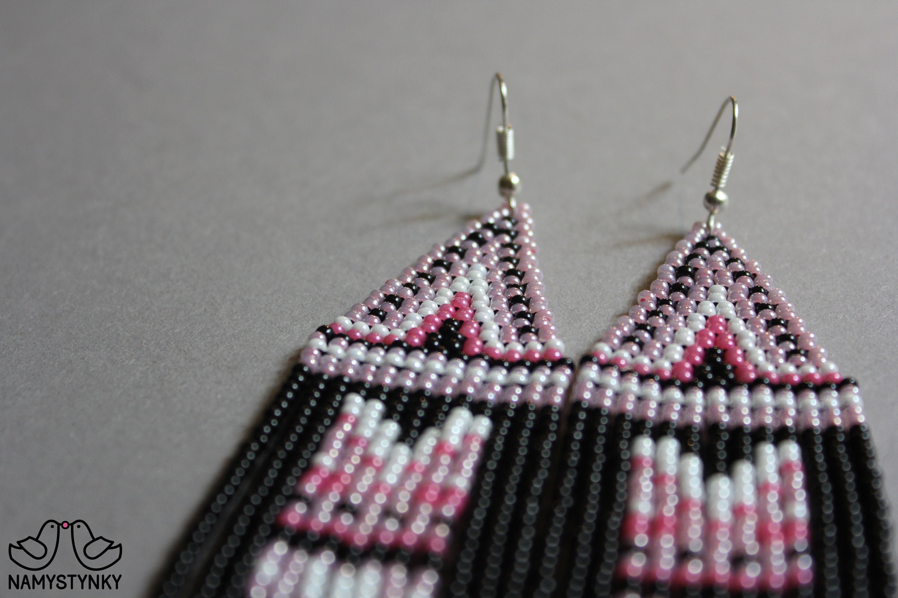 Rose Beaded earrings Long earrings Pink chandelier earrings Etsy