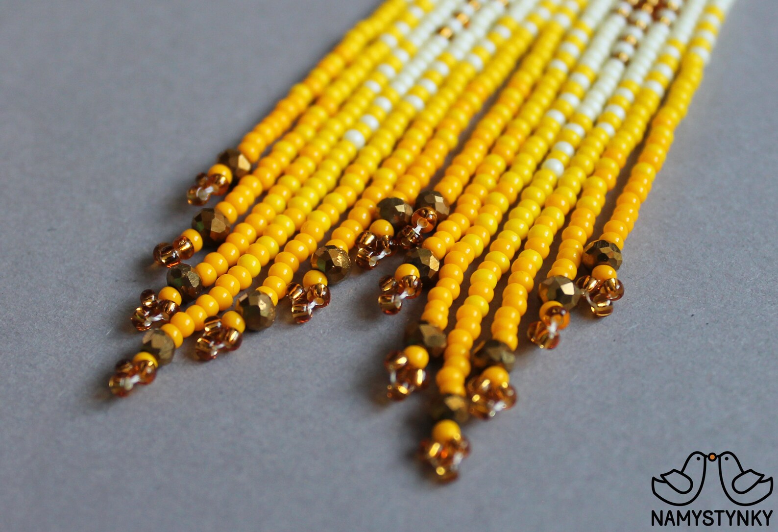 Gold Yellow Beaded Earrings Crystal Earrings Evening Seed Bead Etsy