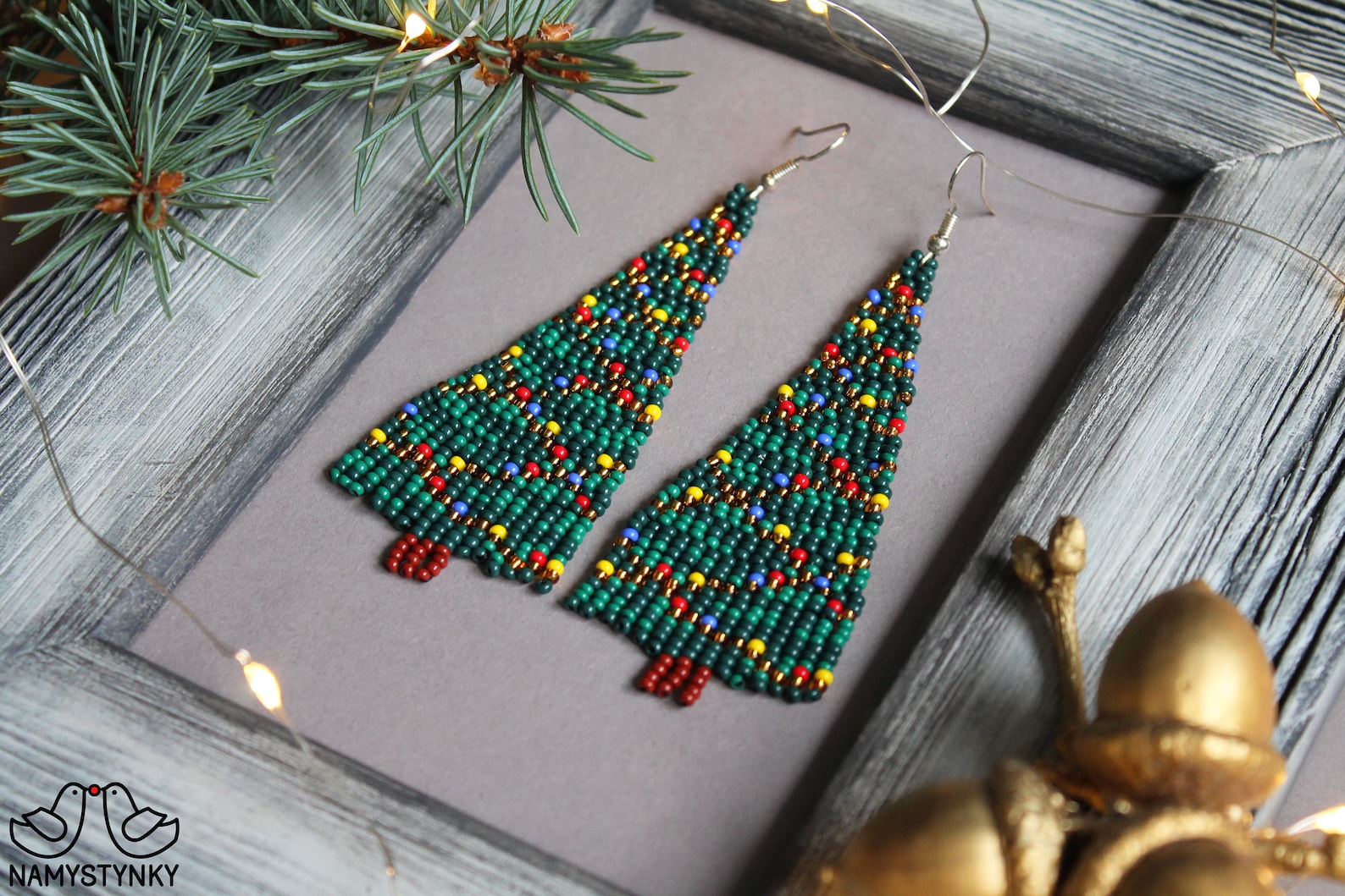 Christmas Tree Beaded Earrings New Year Earrings Green Long Etsy