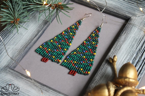 Christmas Tree Beaded Earrings New Year Earrings Green Long Earrings Christmas Gift Seed Bead Earrings Boho Earrings New Year Fringe Earring Etsy Canada