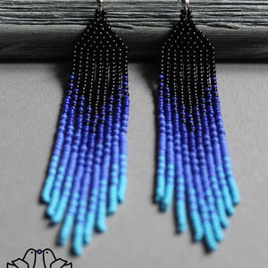 Blue Beaded Earrings Seed Bead Earrings Long Earrings Dangle - Etsy