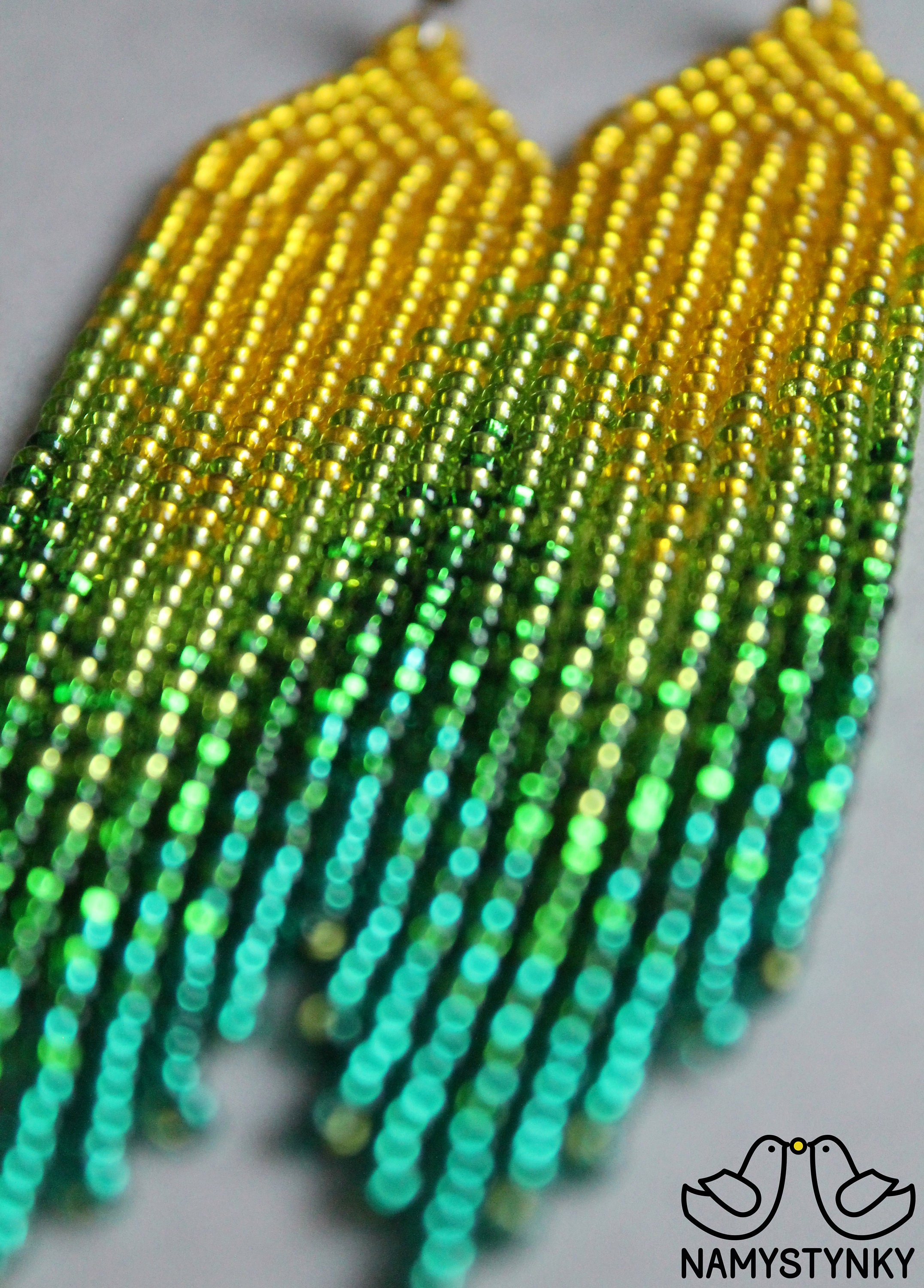 Green seed bead earrings Shiny green beaded earrings Evening Etsy