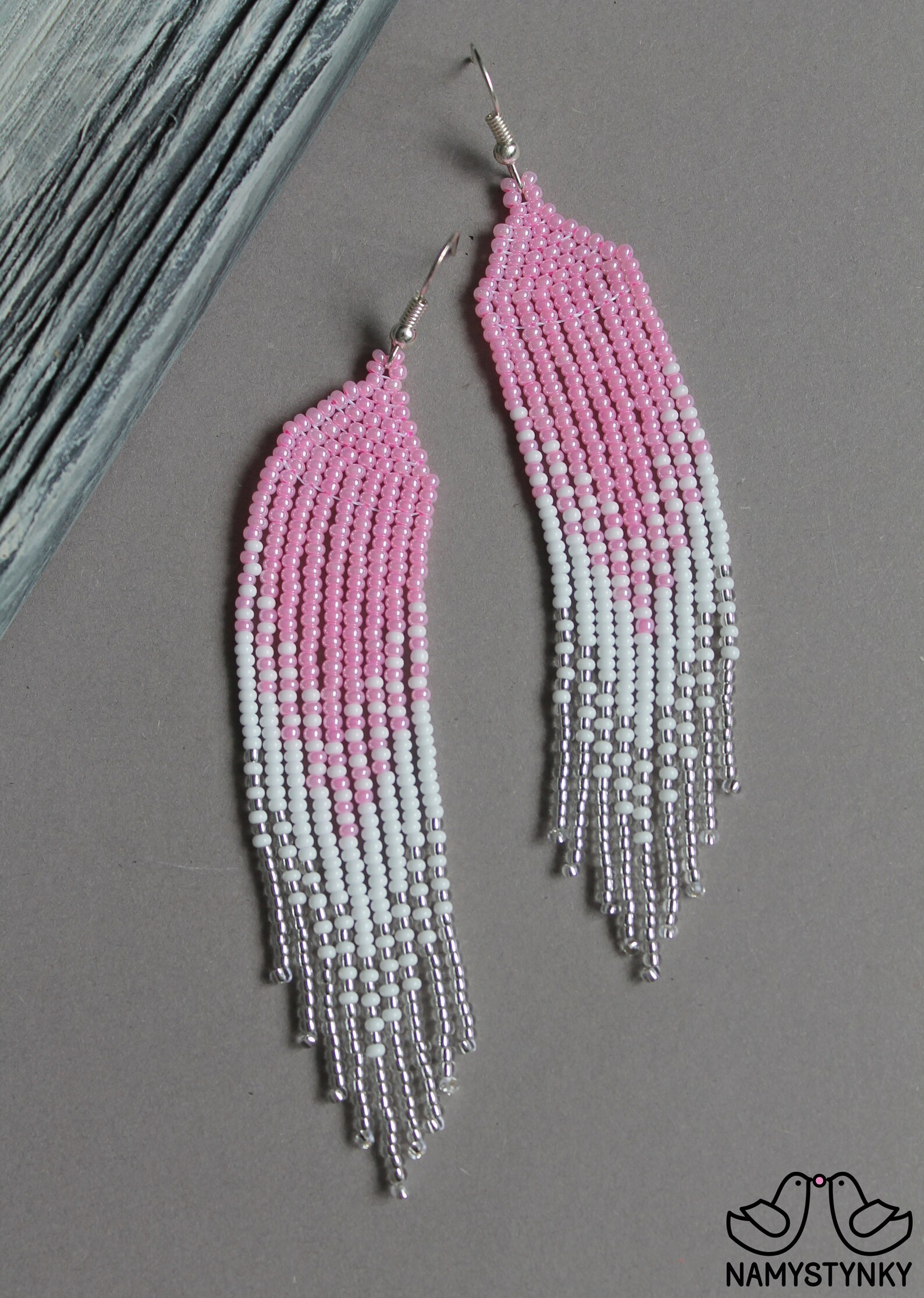 Rose beaded earrings Long earrings Pastel earrings Seed bead Etsy