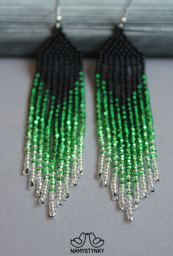 Green bead best sale earrings