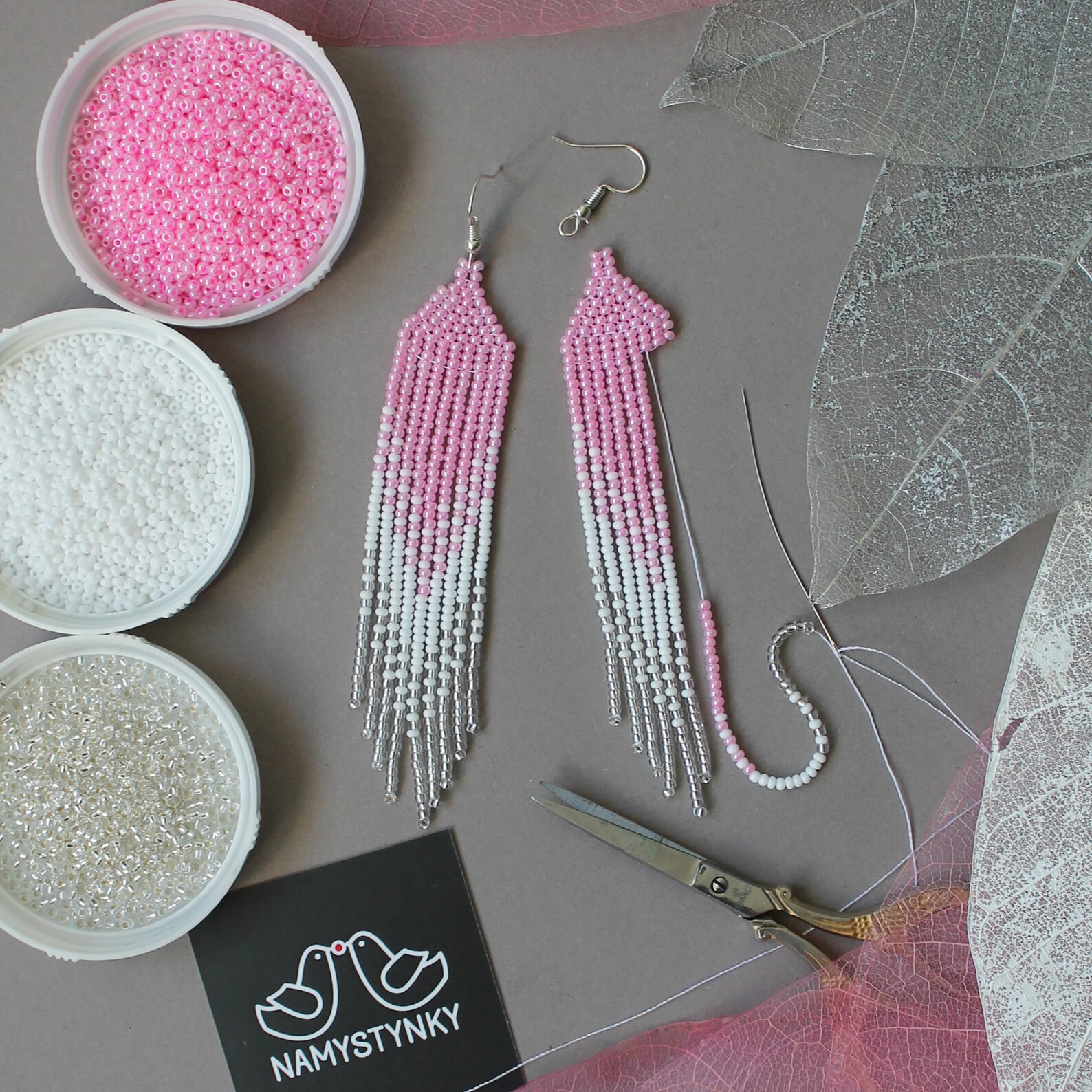 Rose beaded earrings Long earrings Pastel earrings Seed bead Etsy
