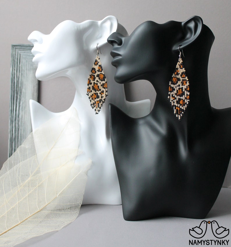 Leopard Beaded Earrings Animal Print Earrings Leopard Print Etsy