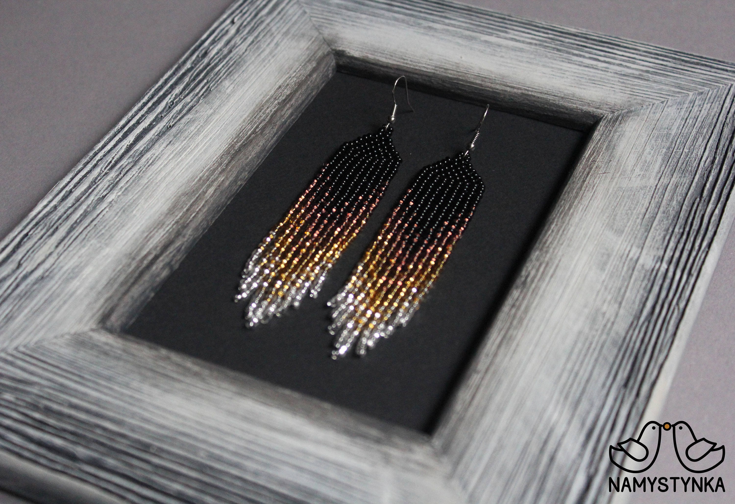 Gold beaded earrings Evening earrings Long gold ombre earrings Seed b…