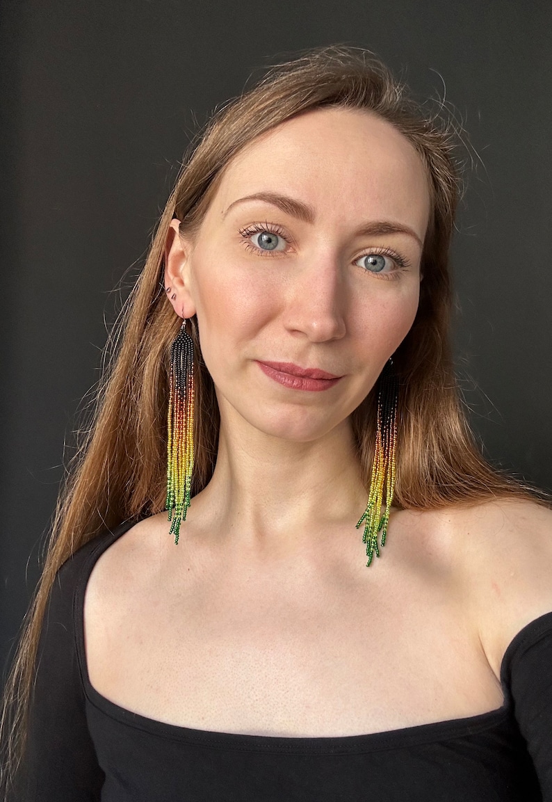 Yellow Seed Bead Earrings Long Beaded Earrings Shining Etsy