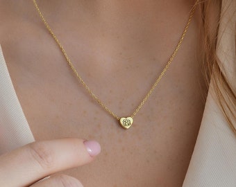 14k Gold Mini Initial Necklace, Tiny Monogram Necklace,Letter Necklace,Gold,Rose Gold, Silver Necklace,Heart Necklace-JX25