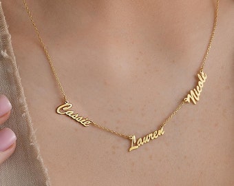 14k Gold Multi Name Necklace -Gold Name Necklace-Personalized Gift-Name Jewelry-Initial Necklace-Family Necklace-JX29
