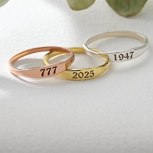 14k Gold Tiny Year Ring-Personalized Number Ring-Birthday Date Ring-Custom Stacking Ring,Bridesmaid Gift-jx23