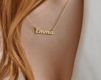 14k Gold Personalized Script Name Necklace, Dainty Cursive Letter Pendant, Custom Typography Jewelry