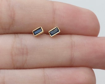 Sapphire Baguette Earrings,Tiny Baguette Stud,Second Piercing Earrings,Bridesmaid gifts,Birthday gifts,JX87
