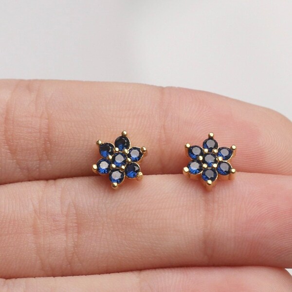 Sapphire Earring, Stud Earrings,Gold Earrings, Gemstone Earrings,Dainty Earrings,Birthday Gift JX72