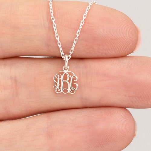 Sterling Silver Monogram Necklacetiny İnitial Necklaceletter Etsy