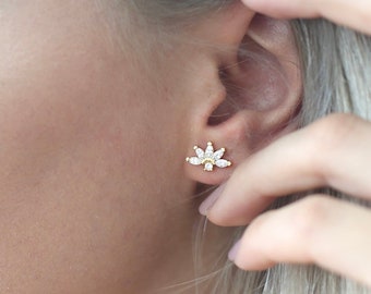 Diamond Flower Earrings,Petal Stud Earrings,Dainty Diamond Earrings,Crystal Earrings,Bridesmaid Jewelry,JX91