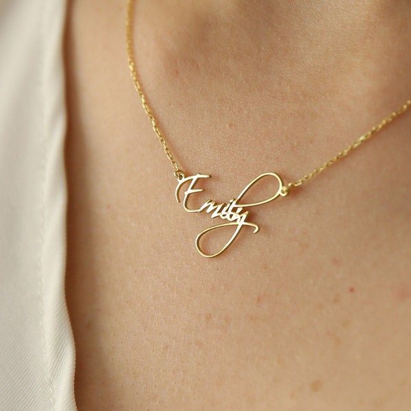 14k Solid Gold Name Necklace-Personalized Name Necklace-Gift For Her-Name Jewelry-Name Plate Necklace-Initial Necklace-JX11