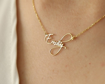 14k Solid Gold Name Halskette-Name Halskette-Gold Halskette-Personalisierte Halskette-Weihnachtsgeschenke-JX11