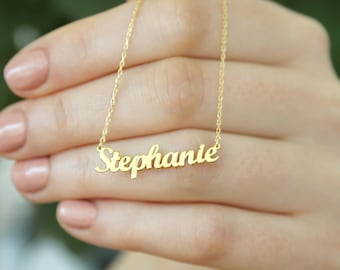 14k Solid Gold Name Necklace,Personalized Necklace,Personalized Gift,Bridesmaid Gift Birthday Gifts-Gift For Her-JX11
