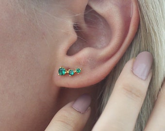 Ear Climber,Emerald Earrings,Ear Crawler,Dainty Ear Climber, Cartilage Ear Climber, Gift for her,JX79