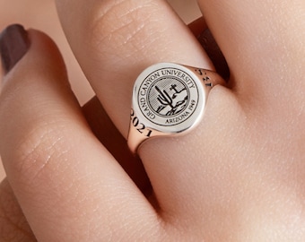 Anello di classe universitaria in argento sterling, anello di scuola, anello con sigillo, anello di laurea, anello di classe del liceo, anello del college-JX21