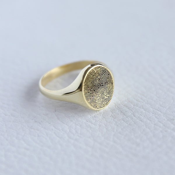 14k Gold Fingerprint Signet Ring,Fingerprint Ring,Personalized Ring,Custom Fingerprint Jewelry,Memorial Ring,JX21