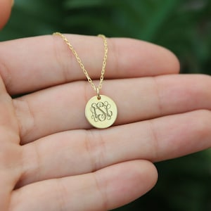 14k Gold Monogram Necklace,Custom Initial Disc Necklace,Personalized Name Necklace,Letter Disc Necklace,JX45