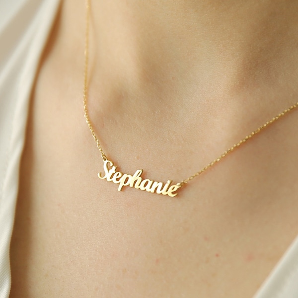14k Solid Gold Name Necklace,Personalized Necklace,Personalized Gift,Bridesmaid Gift Birthday Gifts-Gift For Her-JX11