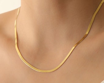 14k Snake Chain Necklace,Herringbone Chain Necklace, Flat Snake Chain Choker | Silver, Gold, Rose Gold,JX107