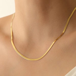 14k Snake Chain Necklace,Herringbone Chain Necklace, Flat Snake Chain Choker Silver, Gold, Rose Gold,JX107 image 3