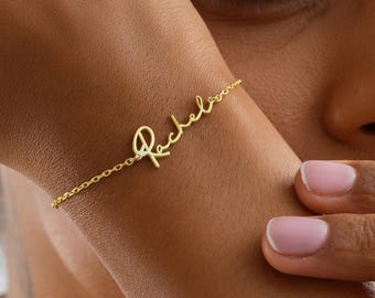 14K Gold Name Bracelet, Dainty Personalized Script Jewelry, Custom Handwritten Bracelet, Minimalist Gift for Her, JX54