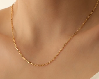 14k Gold Link Chain Necklace,Paperclip Chain Necklace,Everyday Chain Necklace,Layering Chain, JX101