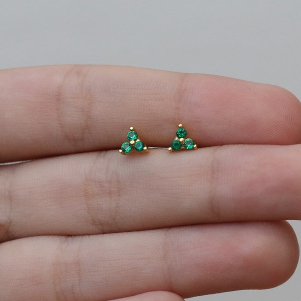 Tiny Emerald Stud Earrings,14K Gold,Stud Earrings, Dainty Stud Earrings, Small Stud Earrings, Tiny Stud Earrings, Minimalist Earrings,JX74
