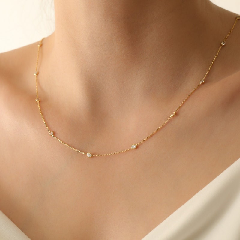 Dainty Stone Gold Necklace Etsy