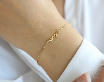 Tiny Name Bracelet,Gift for Mom,Minimalist Bracelet, Dainty Bracelet in Gold, Silver, Rose • Personalized Jewelry,JX49